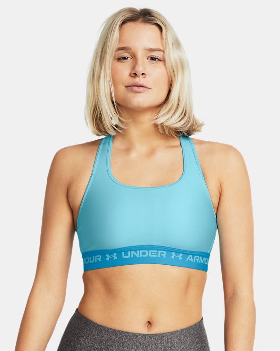 Women's Armour® Mid Crossback Sports Bra in Blue image number 0